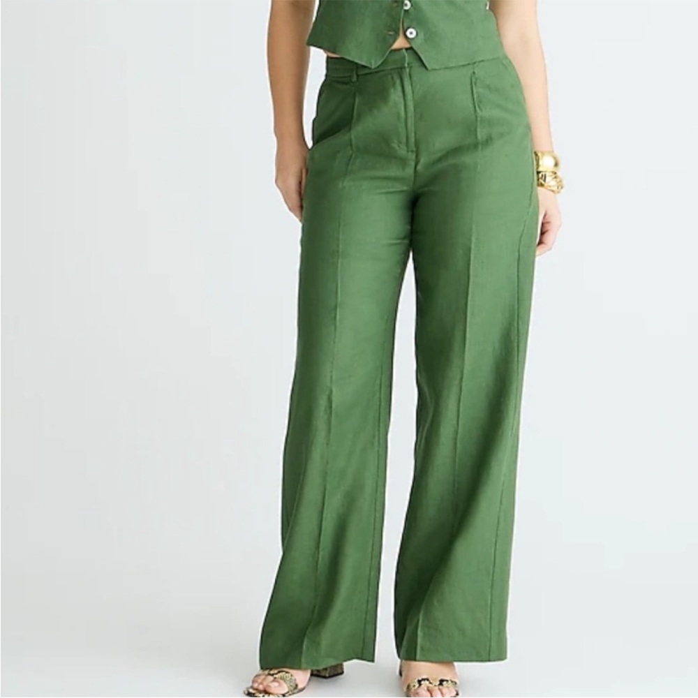 J crew utility green Wide-leg essential pant in linen 12 nwt